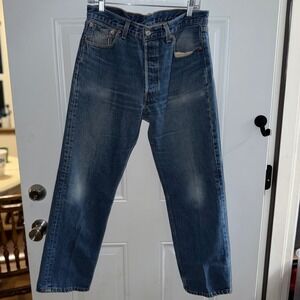 Vintage 90's Levis 34x30 Button Fly Medium Wash Made in USA 501-0115